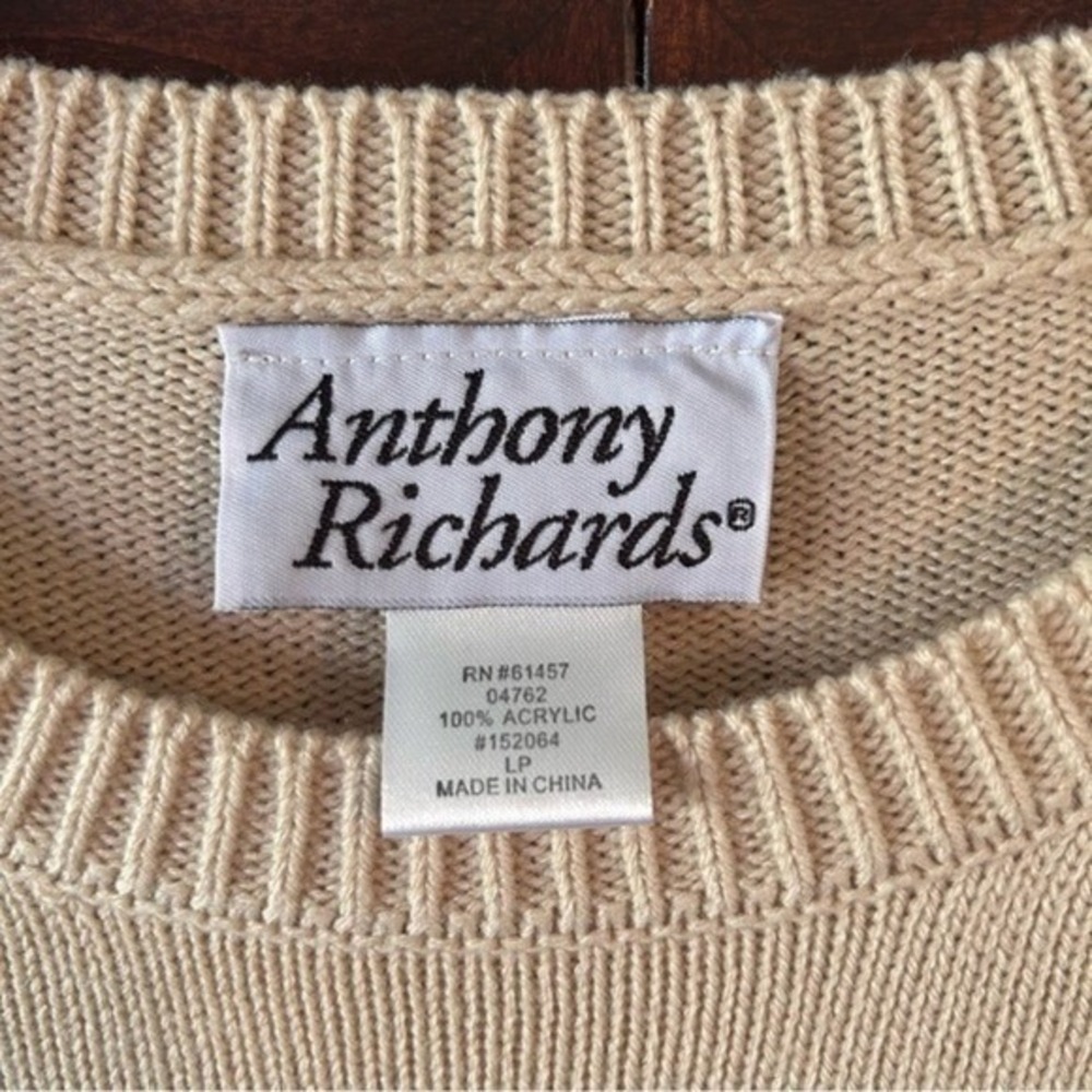 Anthony Richards Womens Polka Dot Sweater Neutral Soft Crew Neck Petite Large - Picture 2 of 12